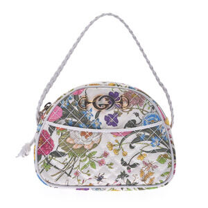 GUCCI Flora Flower White Canvas Leather Shoulder Bag